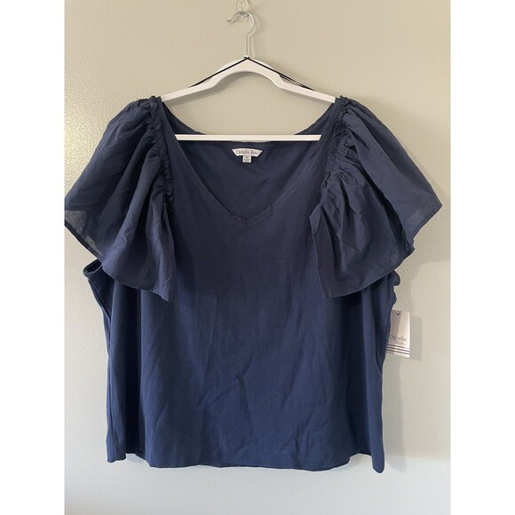 Ophelia Roe Women’s Plus 3X V Neck Navy Blue Butterfly Sleeves NEW - Picture 1 of 8